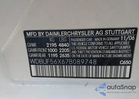 2007 Mercedes-Benz E 350 from USA, damaged, VIN WDBUF56X67B089748